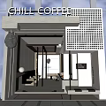 Modern Chill Cafe Exterior With Geometric Wall Glass Entrance And Hanging Decorations