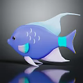 Blue Tropical Fish with White Fins and Colorful Tail on Dark Background with Reflection