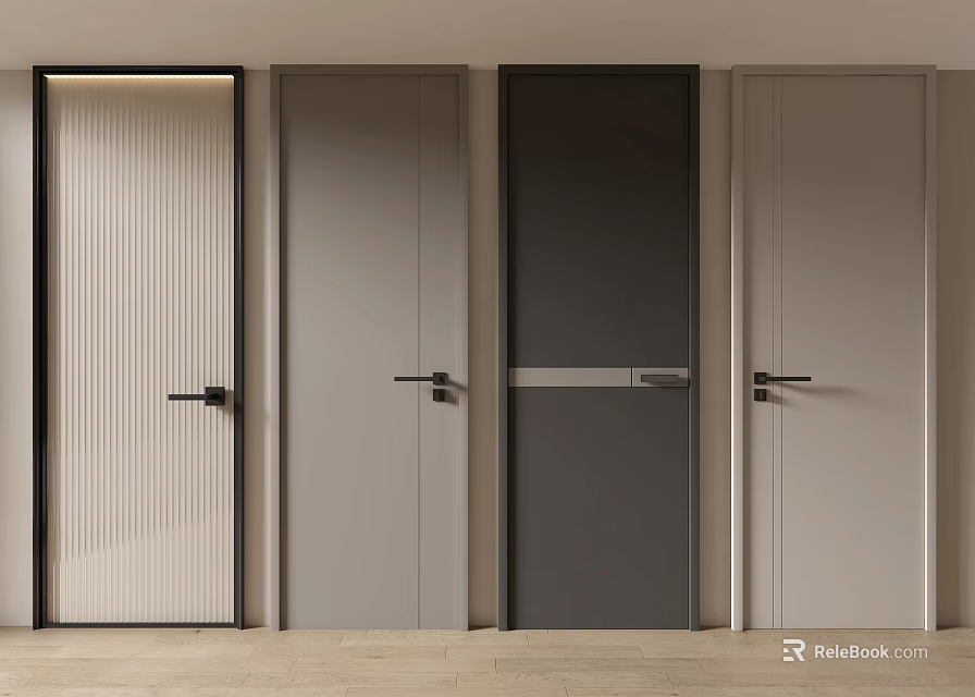 Modern Interior Swing Doors Featuring Different Colors Vertical Stripes and Frosted Glass for Home Office 3d model 