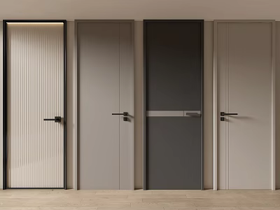 Modern Interior Swing Doors Featuring Different Colors Vertical Stripes and Frosted Glass for Home Office 3d model