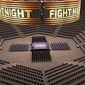 Fight Night Sports Event in Large Arena with Octagonal Ring and Audience Seats