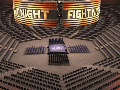 Fight Night Sports Event in Large Arena with Octagonal Ring and Audience Seats 3d model