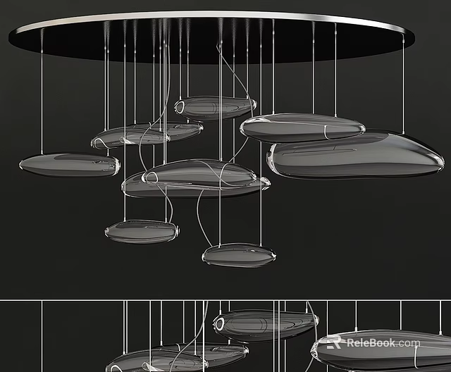 Modern Transparent Chandelier with Multiple Irregular Hanging Elements and Contemporary Design 3d model