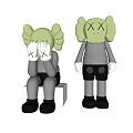 Cartoon Figurines Sitting Covering Face And Standing With Green Curly Hair Gray Body
