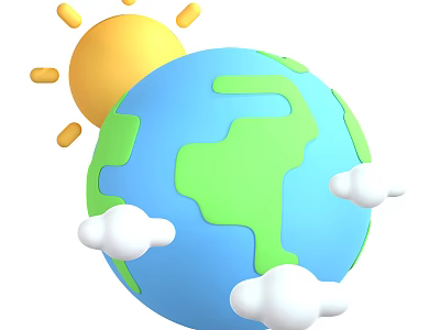 Scenic Natural Landscape with Blue Earth Sun Green Land and White Clouds 3d model
