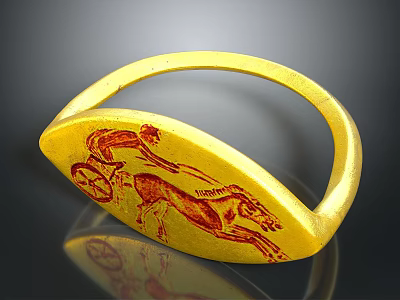 Yellow Decorative Bracelet With Red Chariot And Horse Pattern For Daily Use 3d model