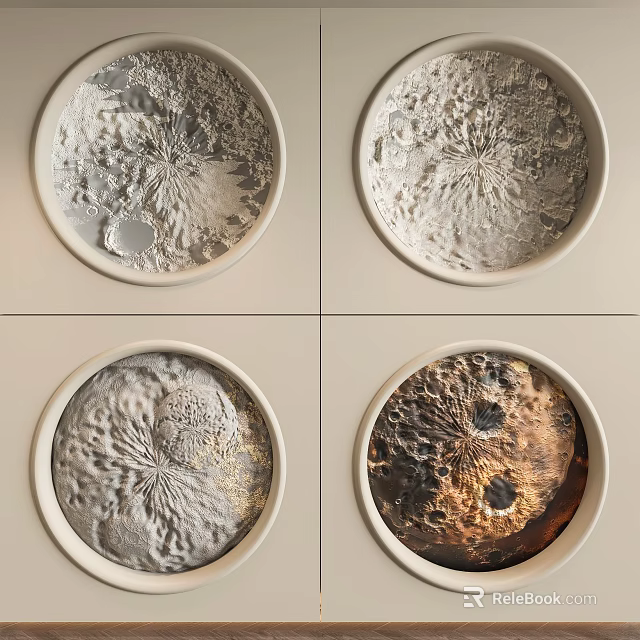 Round Moon Surface Texture Wall Decor With Silver Gold Brown Tones 3d model