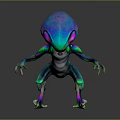Vibrant 3D Alien Creature Model With Large Head Multiple Limbs Pink Eyes Sci Fi Design