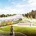 Scenic Landscape Bridge In Lush Green Park With Lawn Trees And Sky