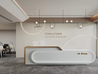 Modern company front desk office area reception area front desk background wall painting 3d model