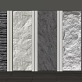 Four Textured Stone Wall Panels With White Frames Light Wood Floor And Potted Plant