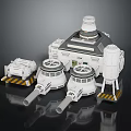 Industrial Sci-Fi Mechanical Components With Dome Topped Units Circular Elements And Warning Striped Bases 3d model