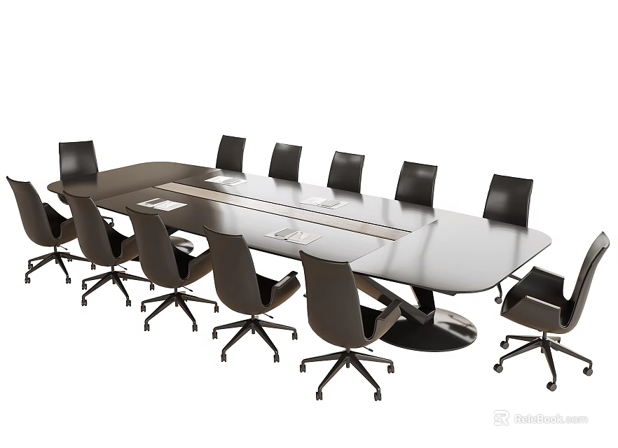 Modern Conference Table With Black Ergonomic Chairs And Sleek Surface Design 3d model 