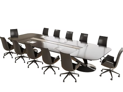 Modern Conference Table With Black Ergonomic Chairs And Sleek Surface Design 3d model