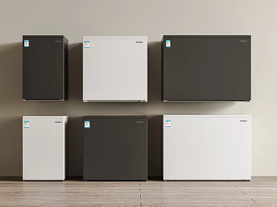 Modern Refrigerators and Freezers in Multiple Colors Arranged in Rows 3d model