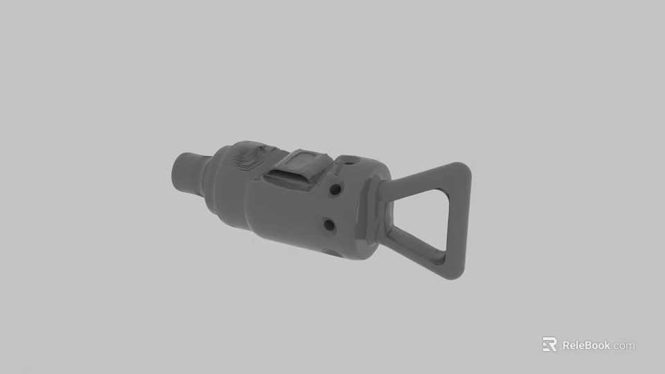 Gray Industrial Mechanical Component with Handle Structure Connector Port and Mounting Holes 3d model 