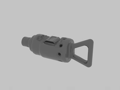Gray Industrial Mechanical Component with Handle Structure Connector Port and Mounting Holes 3d model