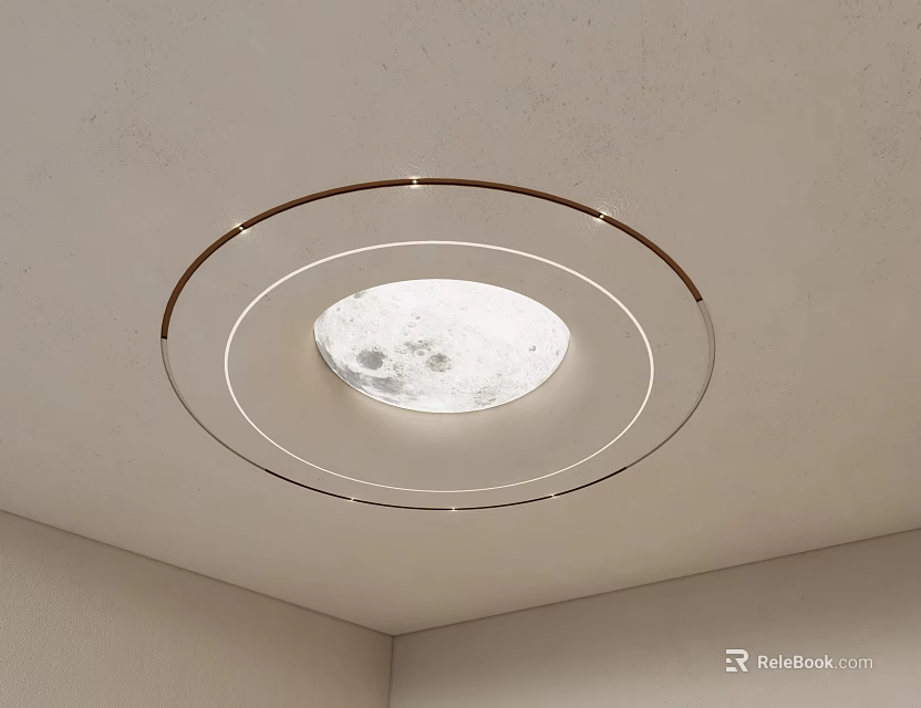 Modern Interior Ceiling Design With Circular Rings And Textured Center Light 3d model