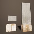 Tall Weathered Concrete Pillar With White Tiled Base And Small Rectangular Slab On Gray Background