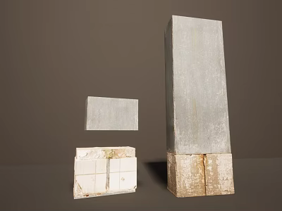 Tall Weathered Concrete Pillar With White Tiled Base And Small Rectangular Slab On Gray Background 3d model