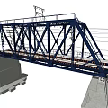 Steel Truss Railway Bridge Structure With Railway Tracks And Concrete Piers