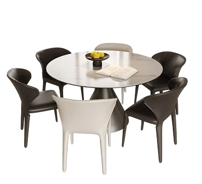 Modern Minimalist Dining Table Set With Round Table Black And White Chairs And Fruit Bowl 3d model