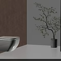 White Modern Wall Mounted Toilet In Bathroom Interior With Small Green Tree