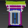 Ancient Architecture Wooden Door With Traditional Carved Roof Red Decorations And Stone Base
