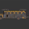 Modified Rusty Yellow School Bus With Spikes And Barred Windows 3d model