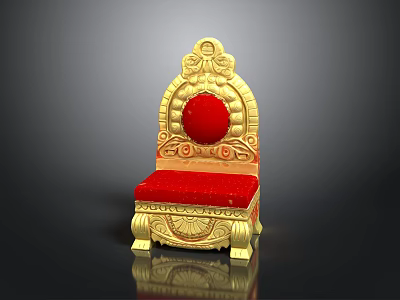 Luxury Ornate Carved Golden Royal Throne With Comfortable Red Velvet Seat And Exquisite Backrest 3d model