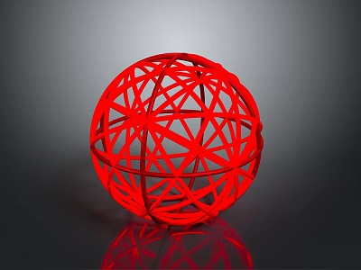 Red Illuminated Sphere With Interlaced Wireframe Structure On Black Background 3d model