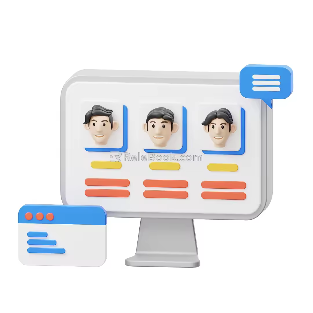 Modern computer display cartoon computer animation computer 3d model