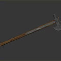 Traditional Medieval Axe Weapon With Wooden Handle And Metal Head Design