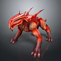 Red Spiked Fantasy Creature With Clawed Limbs And Textured Skin In 3D Render 3d model