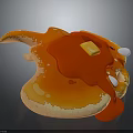Delicious Golden Pancake With Melted Butter Red Strawberry Sauce And Whipped Cream On Dark Background