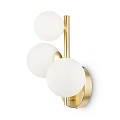 Modern Wall Sconce with Golden Metal Frame and Three White Spherical Shades