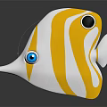 Cartoon Fish With Yellow And White Stripes Blue Eyes And Black Spot