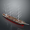 Classic Tall Sailing Ship Model With Multiple Masts Red Hull And Deck Details 3d model