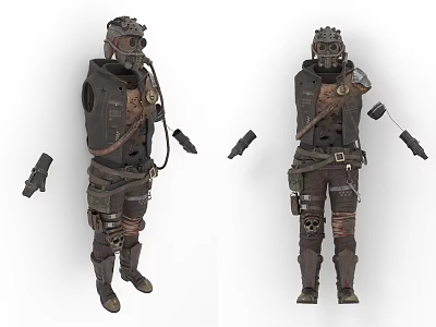 Vintage Tattered Mechanical Armor Style Clothing With Gears Straps Pipes Gloves And Boots 3d model