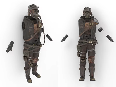 Vintage Tattered Mechanical Armor Style Clothing With Gears Straps Pipes Gloves And Boots 3d model