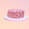 Delicate Pink Cake With Rose Swirl Frosting On White Circular Tray