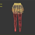 Black Red Layered Skirt with Pearl Waistband and Gray Leggings with Colorful Patches