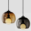 Modern Glass Spherical Pendant Lights in Amber and Black for Interior Design