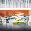 Contemporary Office Complex With Glass Curtain Walls And Urban Street Pedestrians At Dusk