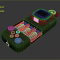 3D Rendered Green Mechanical Device With Display Screen Gear Knobs And Yellow Components