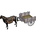 Horse Drawn Wooden Cart Loaded With Hay For Rural Farm Transport
