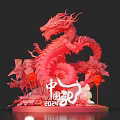 Red Dragon Sculpture Decorative with Flowers Lanterns and 2024 Chinese Elements