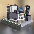 Modern Commercial Complex With Multi Storey Buildings Retail Storefronts And Street Lamps