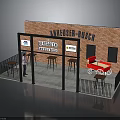 Bar Stools And Red Cart Furniture In Exhibition Stand With Brick Wall