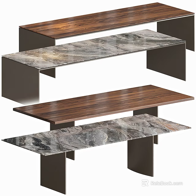 Elegant Dining Table Designs Featuring Wooden Marble Tops And Sturdy Metal Bases 3d model 